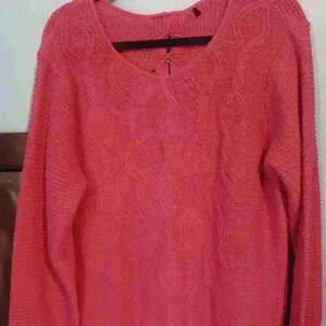 pink heavy cable knit sweater